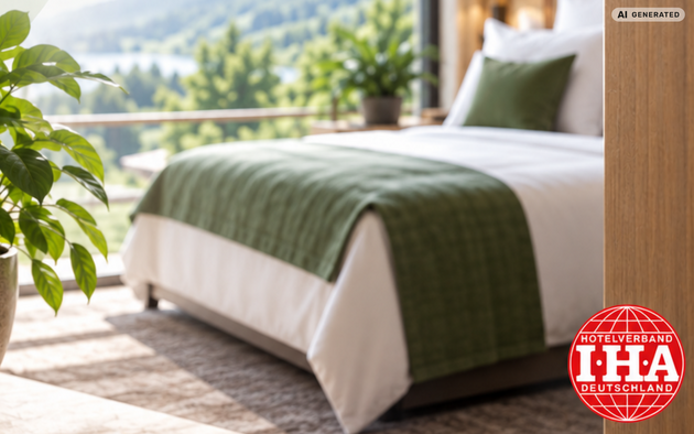 IHA-Logo vor Hotelzimmer