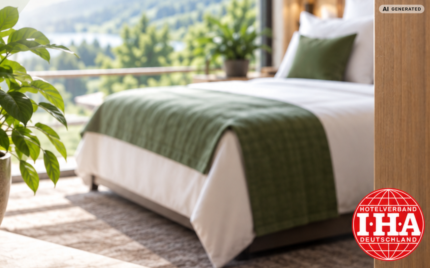 IHA-Logo vor Hotelzimmer