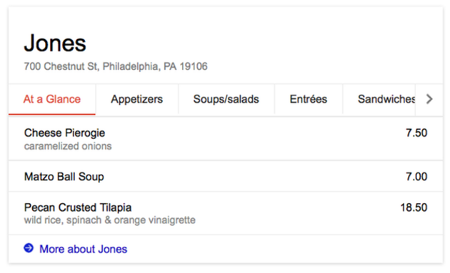Google Suche (USA) nach “jones brunch menu”