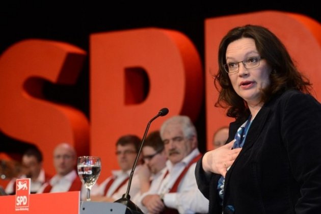 Für Bundesarbeitsministerin Andrea Nahles (SPD) ist der Mindestlohn ein Prestigeobjekt. Hier beim Politischen Aschermittwoch der SPD Baden-Württemberg. Foto: dpa.